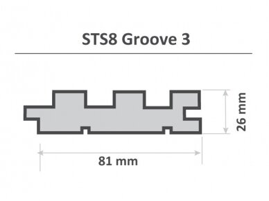 Vidaus/pirties dailylentė, STS8 Groove 3, 26x81x2400mm 3 Vidaus/pirties dailylentė, STS8 Groove 3, 26x81x2400mm 3
